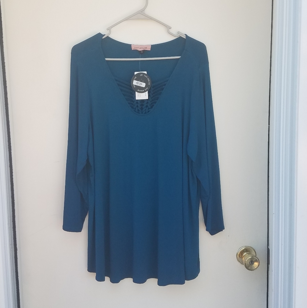 East Adeline 1X teal blouse